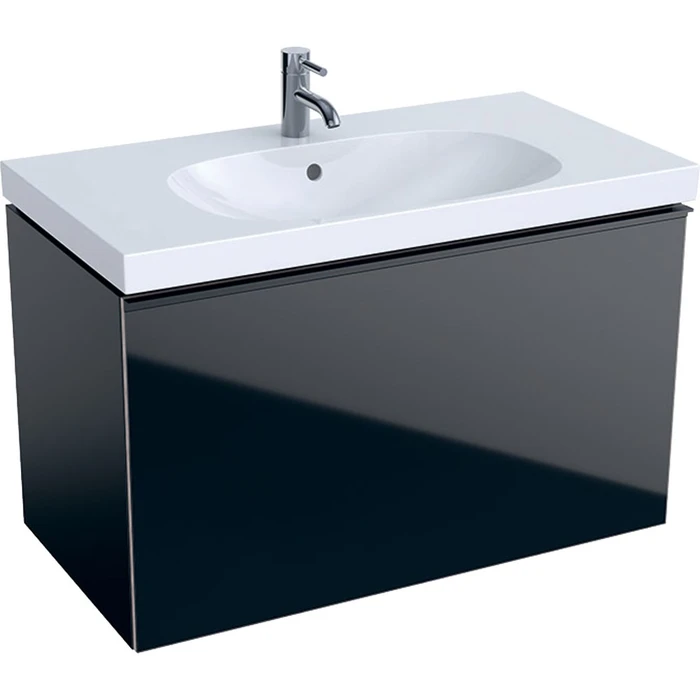 Geberit Acanto Шкафчик под раковину 890 x 535 x 476 мм, фронтальная часть: черное стеклокорпус: черный матовый — лакированный 500.612.16.1 500.612.16.1