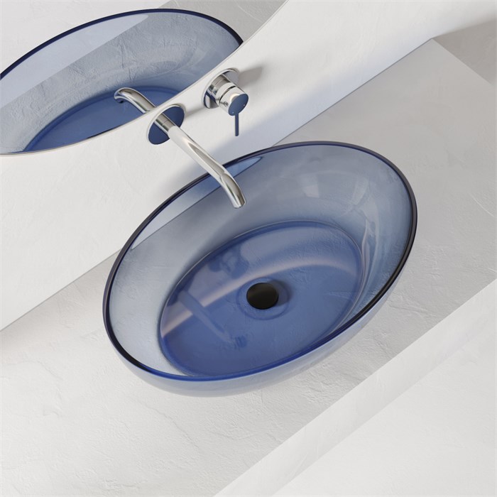 Раковина накладная прозрачная ABBER Kristall AT2801Saphir синяя AT2801 Saphir синяя