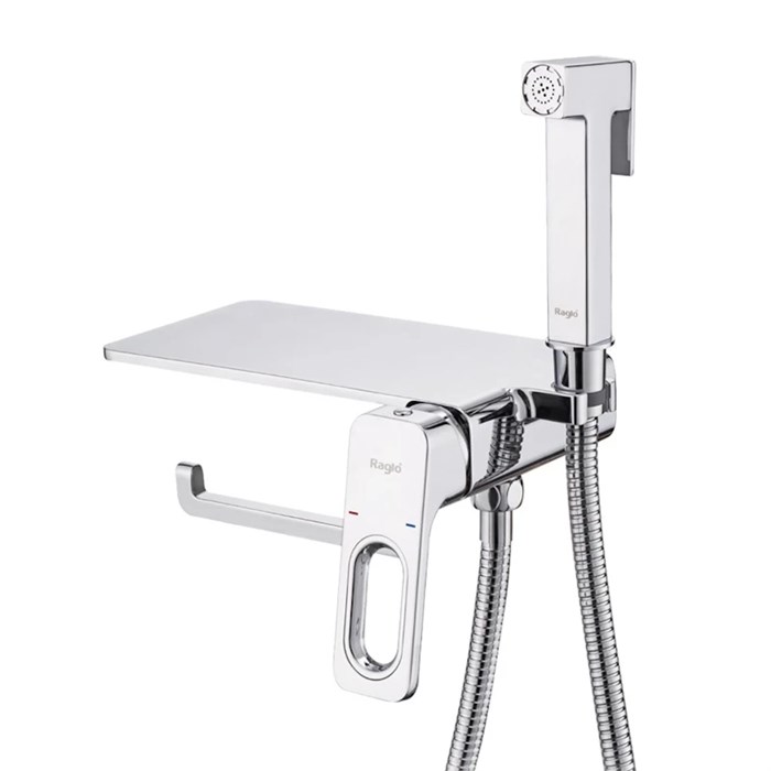 Смеситель Raglo с гигиеническим душем встраиваемый с полкой и держателем бумаги, хром (R51.55) R51.55