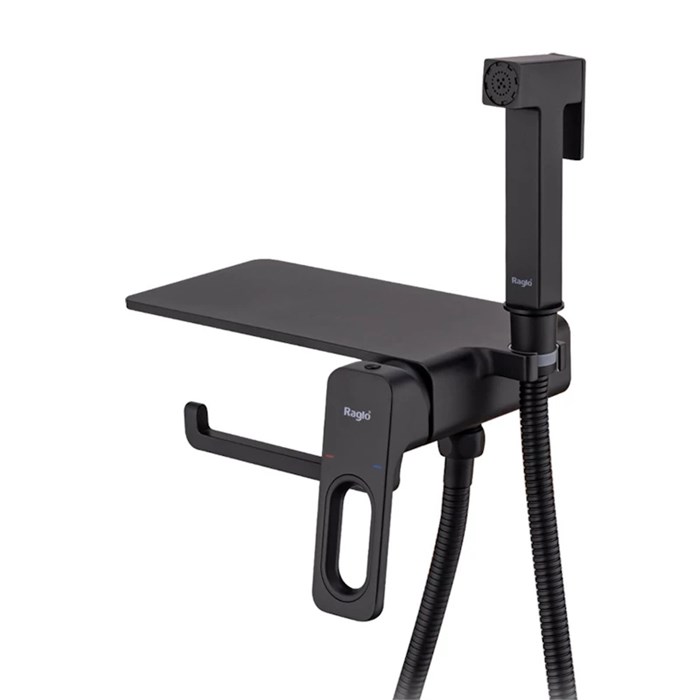 Смеситель Raglo с гигиеническим душем встраиваемый с полкой и держателем бумаги, черный (R51.55.06) R51.55.06