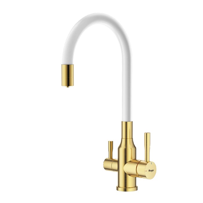 Смеситель Raglo для кухни с подключением к фильтру излив гибкий поворотный, сатин золотой (R81.64.03) R81.64.03