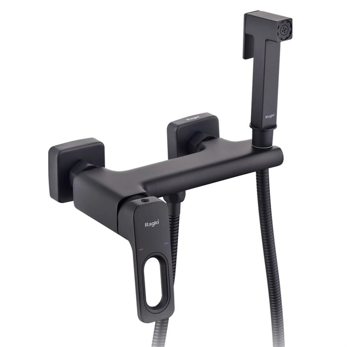 Смеситель Raglo с гигиеническим душем настенный, черный (R51.51.06) R51.51.06