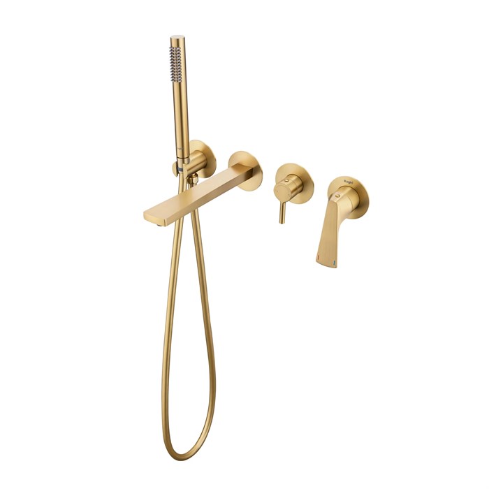 Смеситель Raglo для ванны и душа встраиваемый излив монолитный 20 см, сатин золотой (R07.32.03) R07.32.03