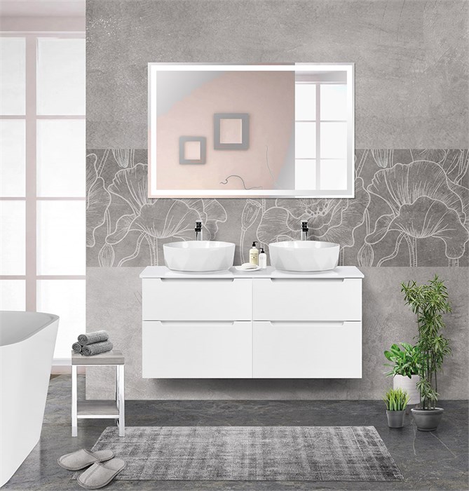 Тумба со столешницей и накладными раковинами подвесная BelBagno ETNA-H60 120 Bianco Lucido 200321 - фото 210955