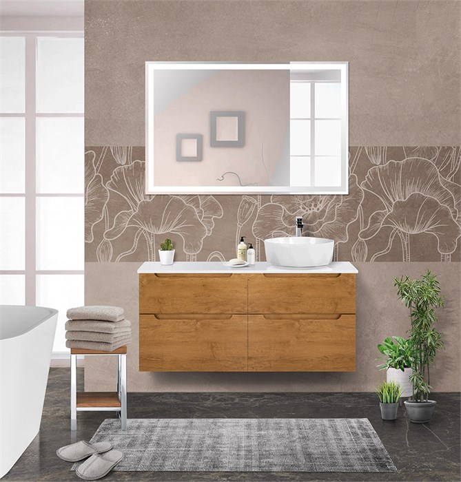 Тумба со столешницей и накладной раковиной подвесная BelBagno ETNA-H60 120 Rovere Nature, раковина справа 200247 - фото 210979