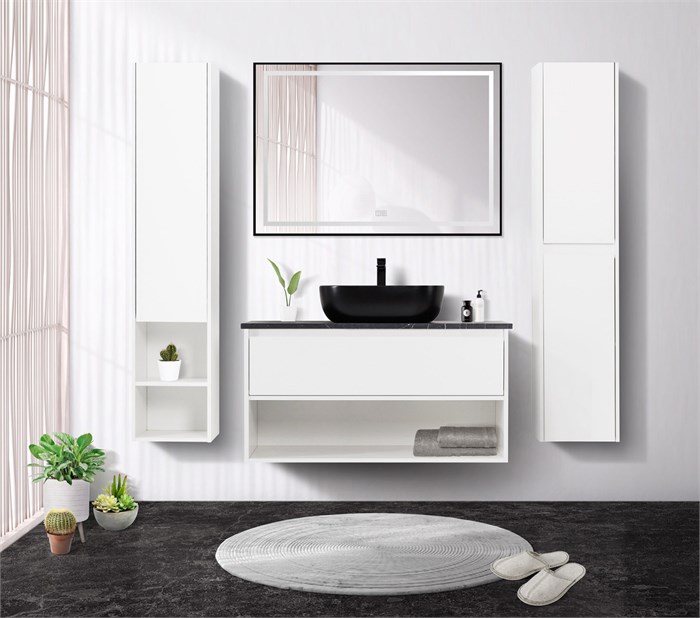 Тумба со столешницей, одним ящиком и одной открытой полкой подвесная BelBagno KRAFT 100 Bianco Opaco 200369 - фото 211153