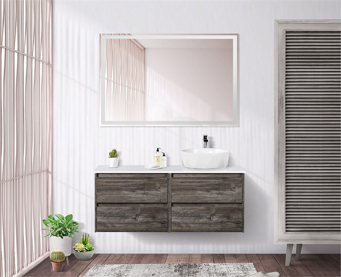 Тумба со столешницей и накладной раковиной подвесная BelBagno KRAFT 120 Pino Pasadena, раковина справа 200352