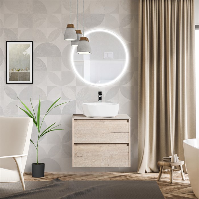 Тумба со столешницей и накладной раковиной подвесная BelBagno KRAFT 70 Rovere Galifax Bianco 194859