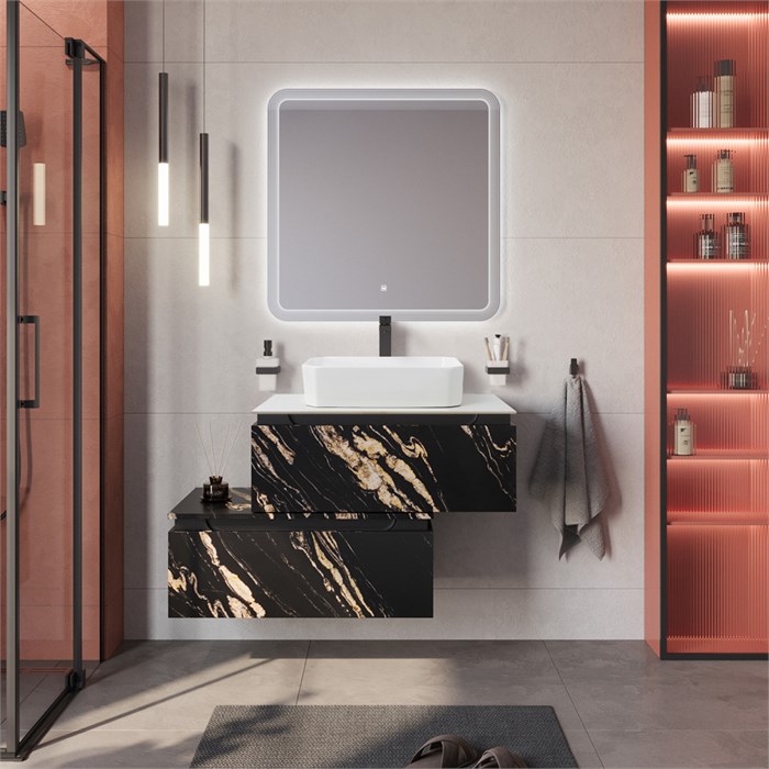 Тумба со столешницей подвесная и нижней тумбой CEZARES SLIDER 80 Чёрный фьюжн, столешница SLD-80/48-BO 203929