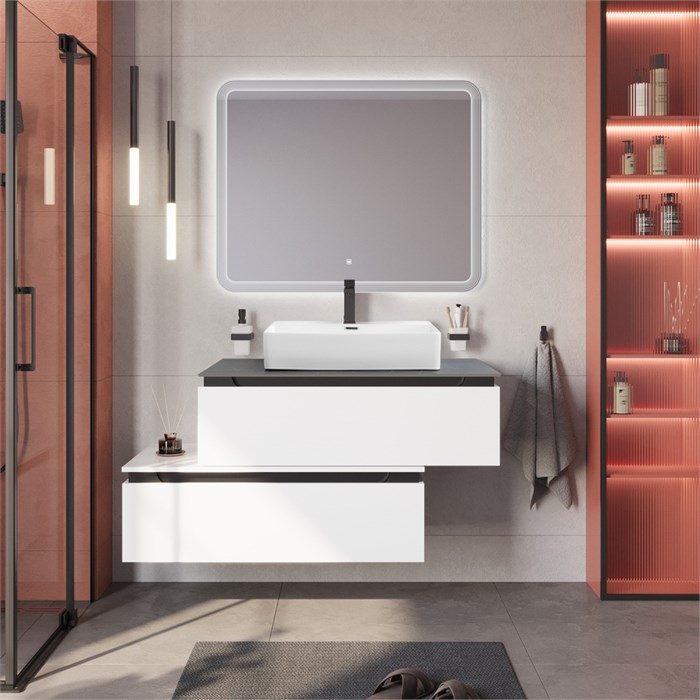 Тумба со столешницей подвесная и нижней тумбой CEZARES SLIDER 100 Bianco Opaco, столешница SLD-100/48-MNO 203927