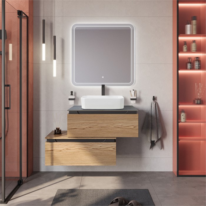 Тумба со столешницей подвесная и нижней тумбой CEZARES SLIDER 80 Дуб тангент, столешница SLD-80/48-MNO 203919