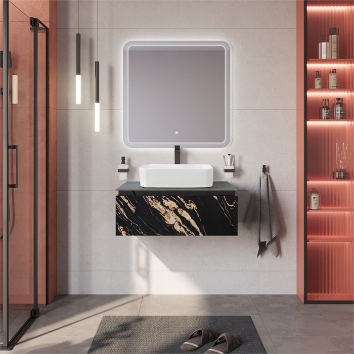 Тумба со столешницей подвесная CEZARES SLIDER 80 Чёрный фьюжн, столешница SLD-80/48-MNO 203906