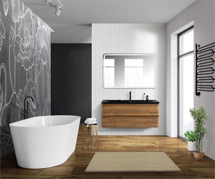 Тумба с раковиной подвесная BelBagno ALBANO 120 Rovere Rustico, раковина чёрная 200190