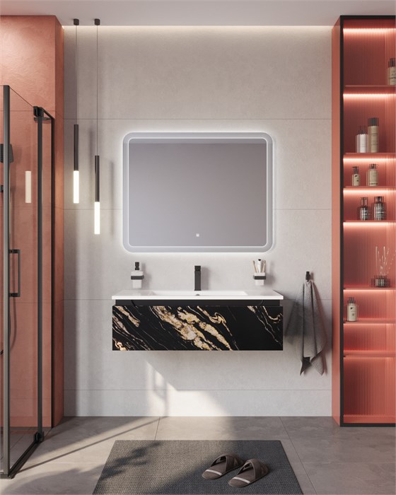 Тумба с раковиной подвесная CEZARES SLIDER 100 Черный фьюжн, раковина белая 190699