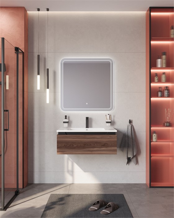 Тумба с раковиной подвесная CEZARES SLIDER 80 Орех дымчатый, раковина белая 190692