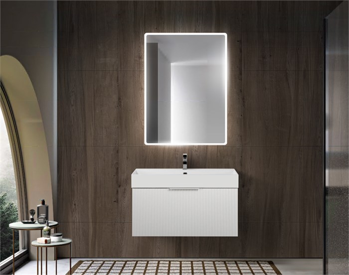 Тумба с раковиной подвесная выдвижными ящиком и внутренним ящиком CEZARES PREMIUM 90 Plisse Bianco opaco, раковина белая 190660