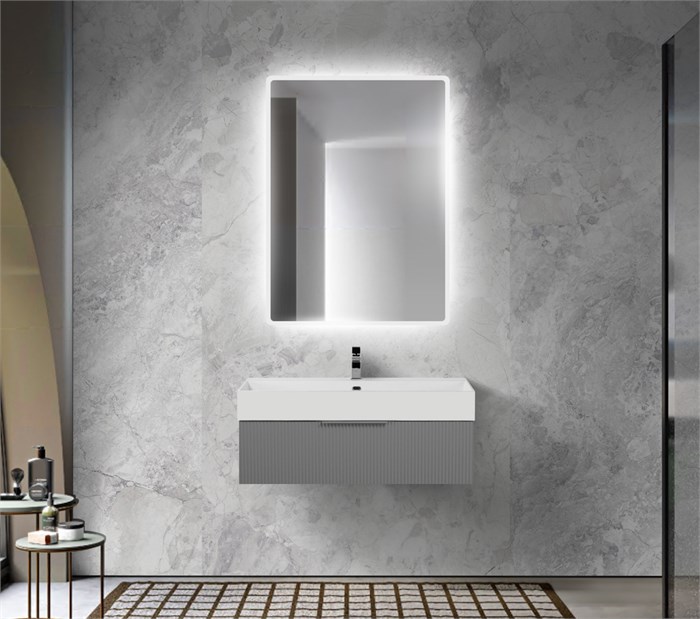 Тумба с раковиной подвесная и одним выдвижным ящиком CEZARES PREMIUM 90 Plisse Grigio nuvola, раковина белая 190626