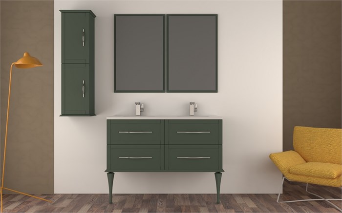 Тумба с раковиной подвесная на две чаши CEZARES TIFFANY 120 Verde opaco, раковина белая 190597