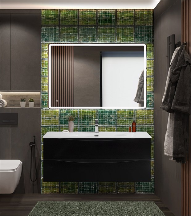 Тумба с раковиной подвесная BelBagno MARINO-CER-N 120 Nero Lucido, раковина белая 202907