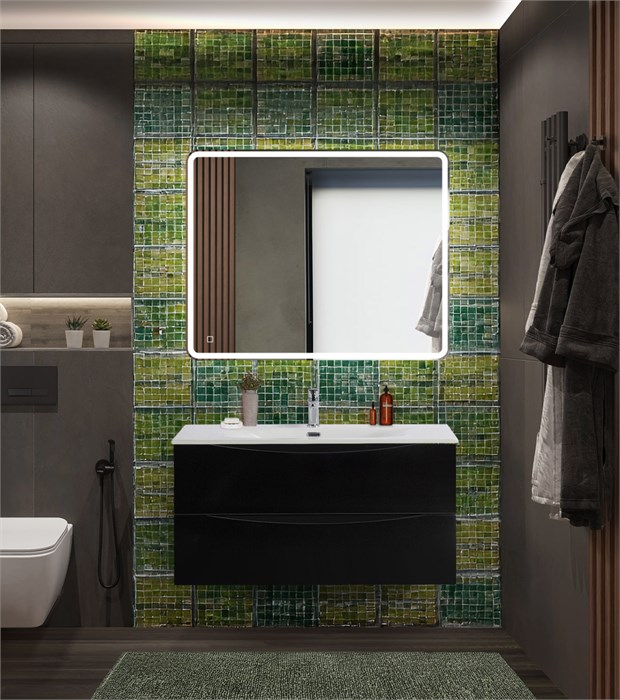 Тумба с раковиной подвесная BelBagno MARINO-CER-N 100 Nero Lucido, раковина белая 202906