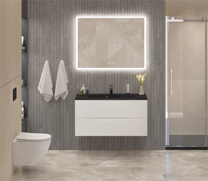Тумба с раковиной подвесная BelBagno MARINO 100 Bianco Lucido, раковина чёрная BB1000/445-LV-ART-PR-NERO 202835