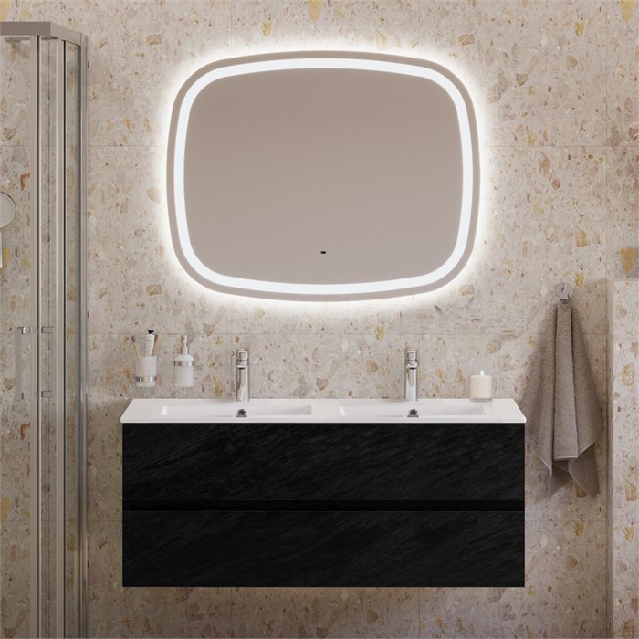 Тумба с раковиной на две чаши подвесная CEZARES MOLVENO 46 120 Nero, раковина белая CZR-8070-120-2 190909