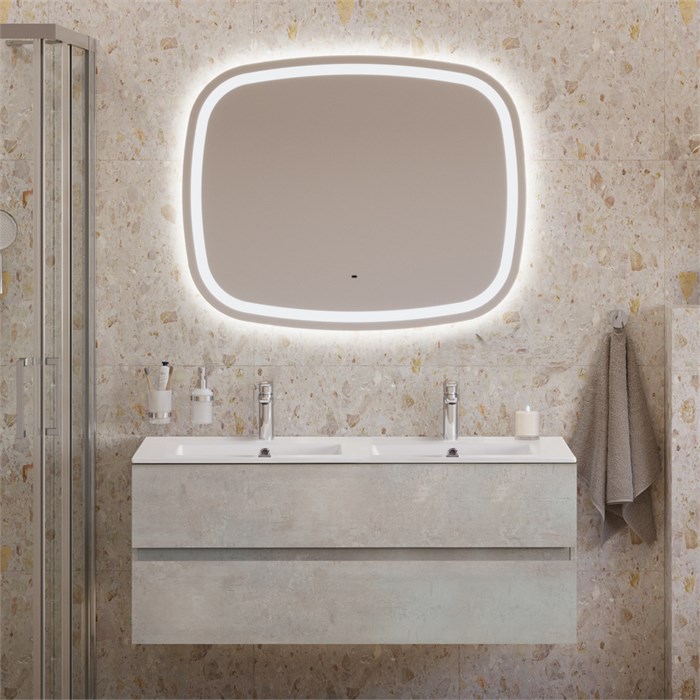 Тумба с раковиной на две чаши подвесная CEZARES MOLVENO 46 120 Beton, раковина белая CZR-8070-120-2 190907