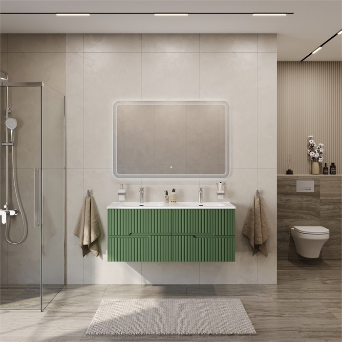 Тумба с раковиной подвесная с четырьмя ящиками CEZARES DUET-N 120 Фисташковый Софт, раковина белая с двумя чашами CZR-8095-120-2 190883