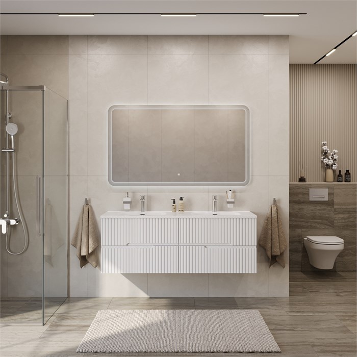 Тумба с раковиной подвесная с четырьмя ящиками CEZARES DUET-N 140 Bianco Lucido, раковина белая с двумя чашами CZR-8095-140-2 190882