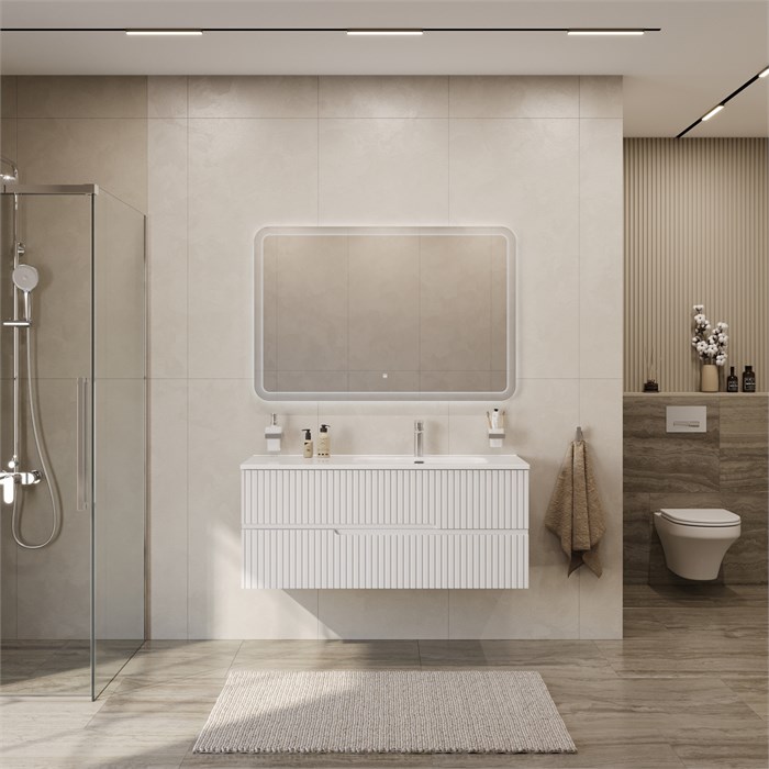 Тумба с раковиной подвесная с двумя ящиками, правосторонняя CEZARES DUET-N 120 Bianco Lucido, раковина белая CZR-8095-120-R 190872