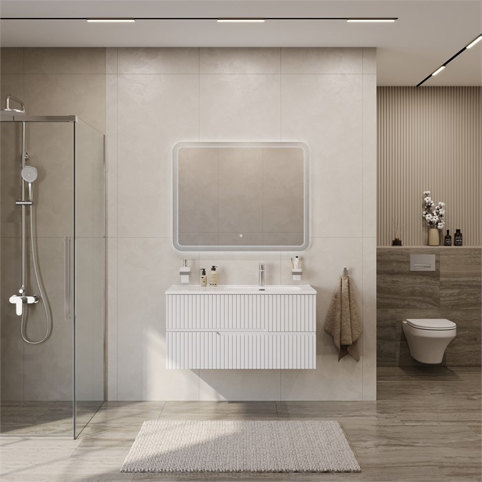 Тумба с раковиной подвесная с двумя ящиками, правосторонняя CEZARES DUET-N 100 Bianco Lucido, раковина белая CZR-8095-100-R 190871