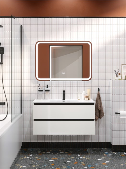 Тумба с раковиной подвесная CEZARES PLANE 100 Bianco Lucido, раковина белая CZR-8002-100 190751