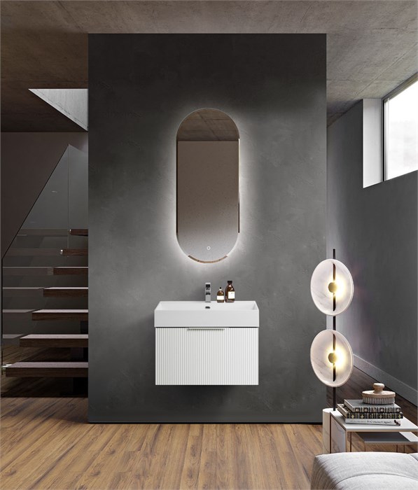 Тумба с раковиной подвесная выдвижными ящиком и внутренним ящиком CEZARES PREMIUM 70 Plisse Bianco opaco, раковина белая 190650