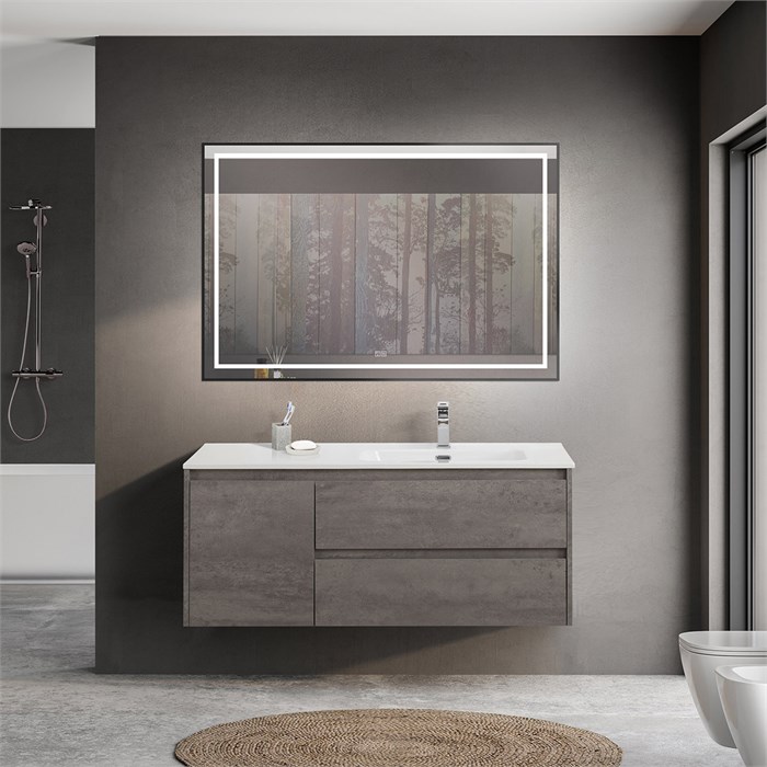 Тумба с раковиной подвесная с двумя ящиками и одной дверцей BelBagno KRAFT 120 Cemento Grigio правая, раковина белая 202241