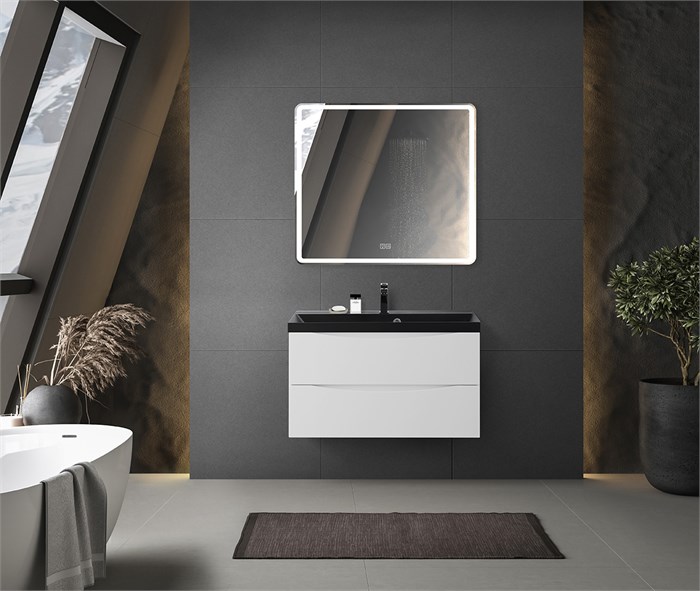 Тумба с раковиной подвесная BelBagno MARINO 90 Bianco Opaco, раковина чёрная 201967