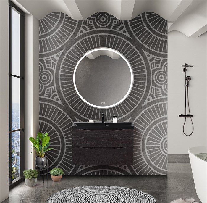 Тумба с раковиной подвесная BelBagno MARINO 80 Rovere Cioccolato Amaro, раковина чёрная 201959