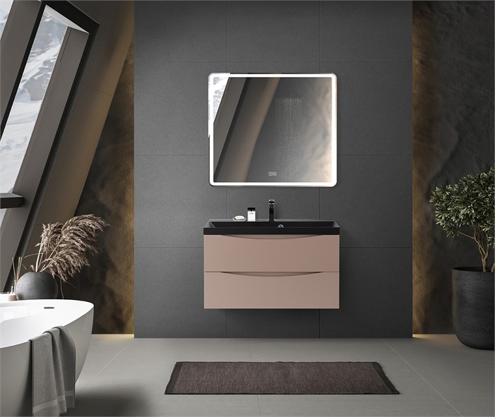 Тумба с раковиной подвесная BelBagno MARINO 80 Cappuccino Lucido, раковина чёрная 201954