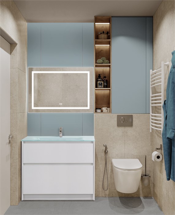 Тумба со стеклянной глянцевой раковиной напольная BelBagno KRAFT 100 Bianco Opaco, раковина белая 201794