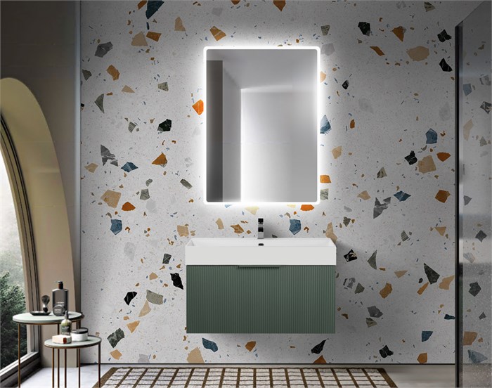 Тумба с раковиной подвесная выдвижными ящиком и внутренним ящиком CEZARES PREMIUM 90 Plisse Verde opaco, раковина белая 201753