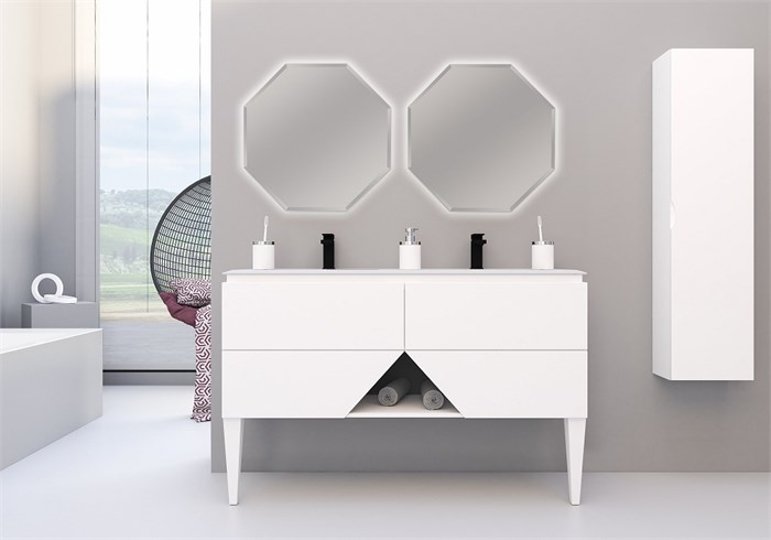 Тумба с раковиной подвесная на две чаши CEZARES Collection 1973 140 Bianco Opaco 200952