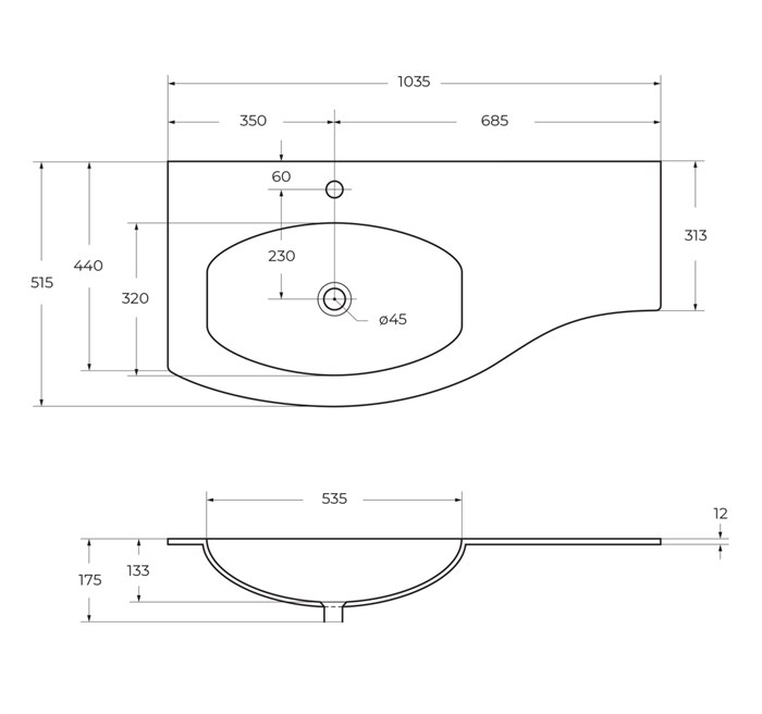 Тумба с раковиной подвесная CEZARES RIALTO 104 Blu Petrolio, левосторонняя 200932