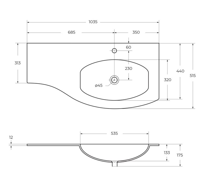 Тумба с раковиной подвесная CEZARES RIALTO 104 Grafite, правосторонняя 200928