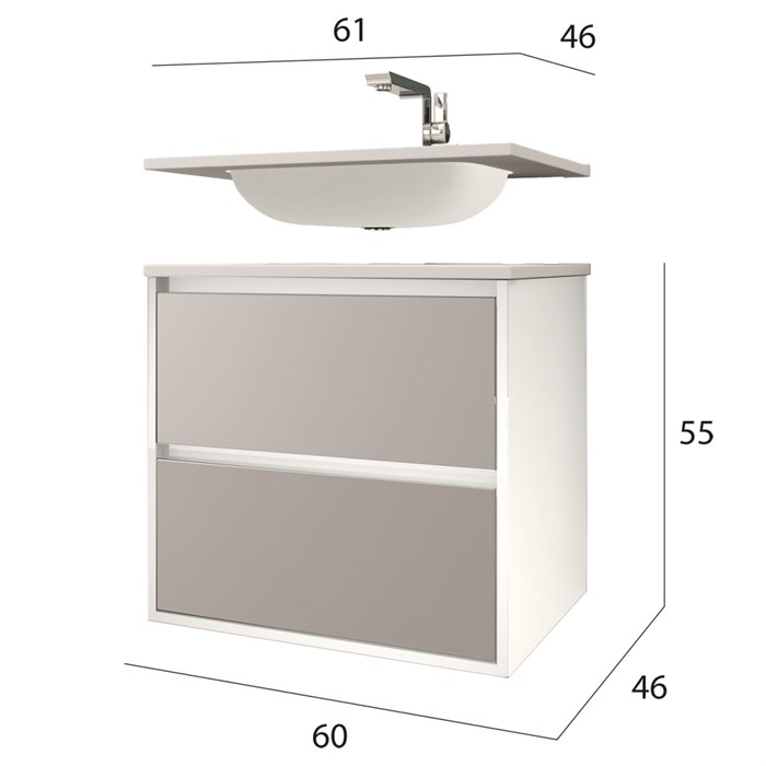 Тумба с раковиной подвесная CEZARES GLASS 60 Bianco Lucido 200909