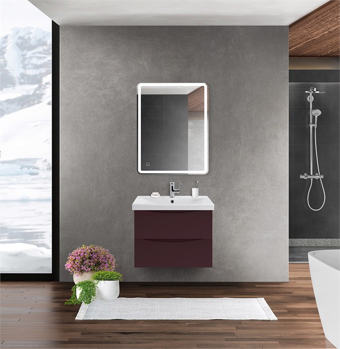 Тумба с раковиной подвесная BelBagno MARINO-CER 60 Bordo Lucido, раковина белая 200589