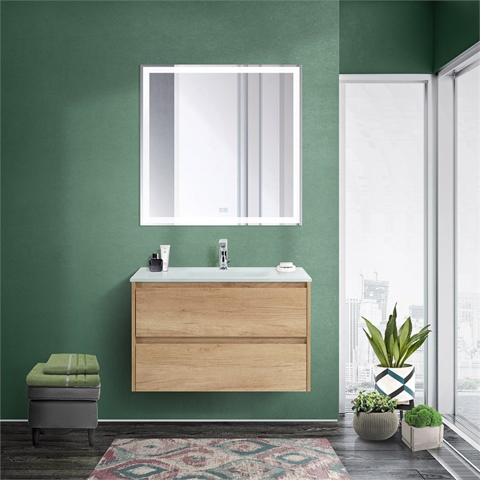 Тумба со стеклянной раковиной подвесная BelBagno KRAFT 80 Rovere Nebrasca Nature, раковина белая 200476
