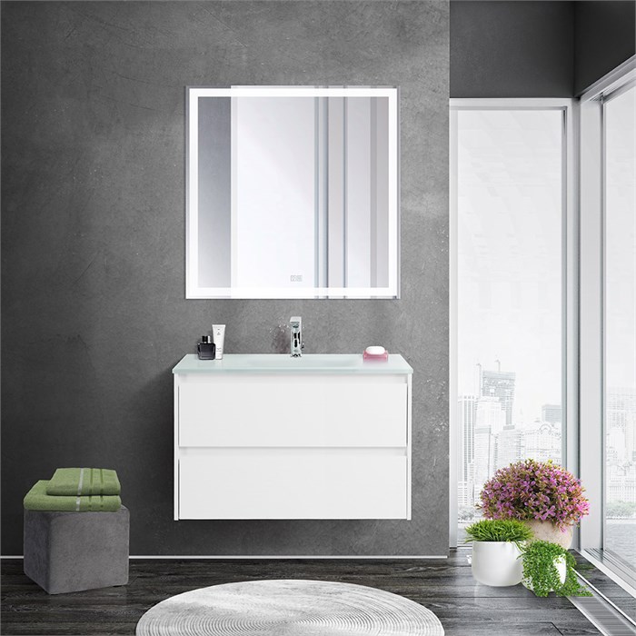 Тумба со стеклянной раковиной подвесная BelBagno KRAFT 80 Bianco Opaco, раковина белая 200472