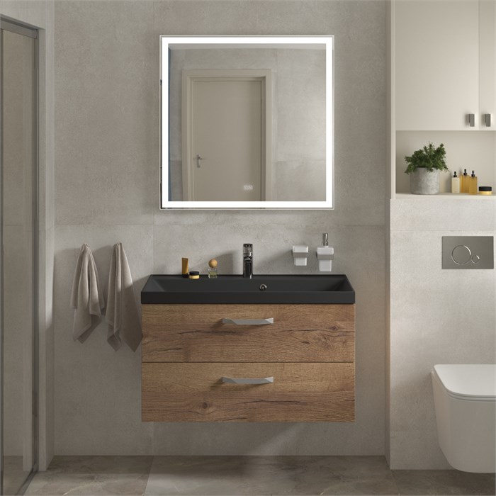 Тумба с раковиной подвесная BelBagno AURORA 90 Rovere Tabacco, раковина чёрная 200293