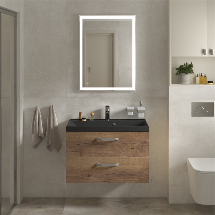 Тумба с раковиной подвесная BelBagno AURORA 80 Rovere Tabacco, раковина чёрная 200291
