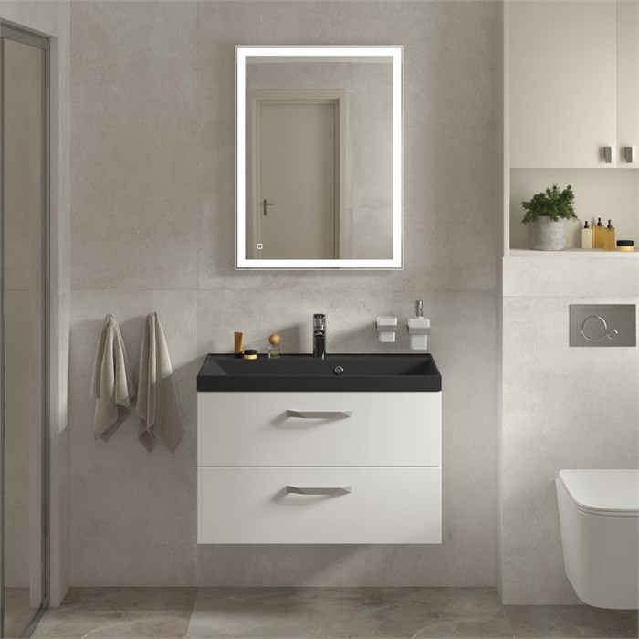 Тумба с раковиной подвесная BelBagno AURORA 80 Bianco Lucido, раковина чёрная 200288