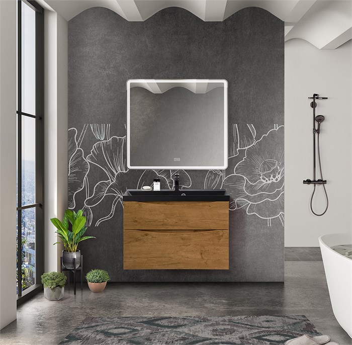 Тумба с раковиной подвесная BelBagno MARINO-H60 80 Rovere Nature, раковина черная 200279